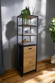 Digithome Metal Kirli Sepetli 4 Raflı Çok Amaçlı Banyo Düzenleyici Raf Organizer Siyah/Atlantik Çam – MRS-009 C1-1-369 - 1