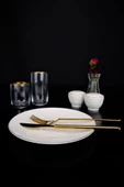 Digithome Lombardino Minimalist Modern Gold Tekli Porselen Servis Tabağı 25 Cm - 1