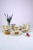 Digithome Vicenza 6 Kişilik 12 Parça Porselen Kahve Fincan Takımı Gold Yaldızlı Krem - VOGUE-114 C320.042 - 1