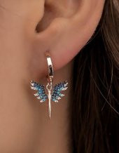 Mikail Kılıcı Mavi Siyah Taşlı Sallantılı Gümüş Küpe thumbnail 3