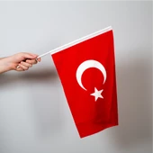 Türk Bayrağı 20x30 cm Alpaka Kumaş - Sopalı-10 adet - 3