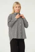 Basic Oversize Çizgili Gömlek - 11