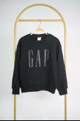 KIZ ERKEK BİSİKLET YAKA GAP BASKILI MANŞETLİ PAMUK SWEAT - 1
