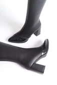 Across Siyah Rugan Kalın Topuklu Sivri Burun Çizme - 4