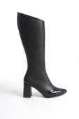 Across Siyah Rugan Kalın Topuklu Sivri Burun Çizme - 2