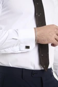 Brianze Kahverengi Beyaz Şal Desen Kravat Mendil Kol Düğmesi Hediyelik Set - 3