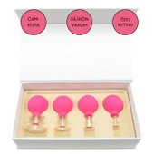 Silikon Vakumlu Cam Yüz Masaj Kupası 4'lü Set Gül Pembe Renk thumbnail 1
