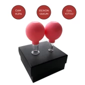 Silikon Vakumlu Cam Yüz Masaj Kupası 2'li Set Kırmızı Renk thumbnail 1