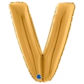 V Harf Grabo Altın Folyo Balon 66 cm thumbnail 1