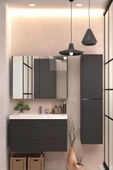 Karen Banyo Lotus 80 Cm Banyo Dolabı Seti Boy Dolaplı Lavabo Dahil Antrasit Çekmeceli Komple Mdf - 1