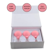 Silikon Vakumlu Cam Yüz Masaj Kupası 3'lü Set Pembe Renk thumbnail 1