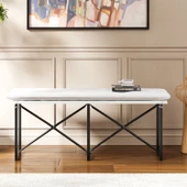 Eportatif Mutfak Bahçe Minderli Bank Sandalye Düz Bank Sandalye Bench Beyaz 1545 - 2