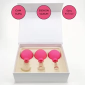 Silikon Vakumlu Cam Yüz Masaj Kupası 3'lü Set Gül Pembe Renk thumbnail 1