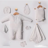 Dantel İşlemeli 10 Parça Yeni Doğan Hastane Seti Beyaz - 3