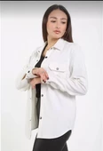 Unisex Üç İplik Uzun Kol Yakalı Gömlek - Beyaz - 1