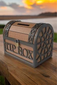 Ceviz Renk Klitli Bahşiş Kutusu Ve Kumbara Sandık Tipi Ahşap Tipbox - 1