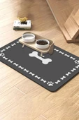 MAtGo Pati Süper Mood Deri Kemik Çerçeveli Gri Beslenme Matı Kaymaz Su Geçirmez Kedi Köpek Mama Paspası 50x70cm - 1