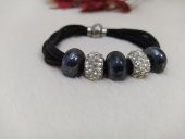 Şambala Taşlı Siyah Süet İp Boncuklu Mıknatıslı Bileklik - 2