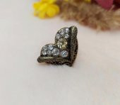 Otantik Kalp Tasarım Kadın Yüzük Swaroski Taşlı Gold RenkYüzük Ayarlanabilir Ölçü - 1