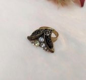 Otantik Kalp Tasarım Kadın Yüzük Swaroski Taşlı Gold RenkYüzük Ayarlanabilir Ölçü - 2