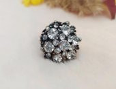 Otantik Çiçek Tasarım Kadın Yüzük Swaroski Taşlı Yüzük Ayarlanabilir Ölçü - 1