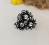 Otantik Çiçek Tasarım Kadın Yüzük Swaroski Taşlı Yüzük Ayarlanabilir Ölçü - 1