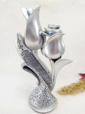 Lalegül Kelime-i Tevhidli Lüks Biblo Gümüş Renk Lisanslı Kristal Taşlı Dini Obje Büyük Boy - 3