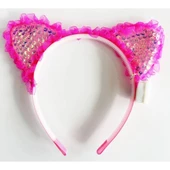 Fuşya Pullu Led Işıklı Kedi Kulak Taç - 2