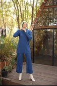 O Yaka Kısa Tunik Pantolon Sade İkili Tesettür Eşofman Takımı - 71219.006 - İndigo thumbnail 4