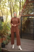 O Yaka Kısa Tunik Pantolon Sade İkili Tesettür Eşofman Takımı - 71219.028 - Kahverengi thumbnail 1