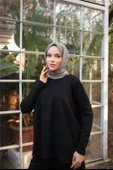 Arkası Uzun O Yaka Kısa Sweat-Pantolon İkili Eşofman Spor Takımı - (38-46) - 71216 - Siyah - 5