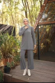 O Yaka Kısa Tunik Pantolon Sade İkili Tesettür Eşofman Takımı - 71219.012 - Füme thumbnail 3