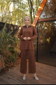 Fermuar Yaka Sade Sweat İkili Takım - 71221.028 - Kahverengi thumbnail 2