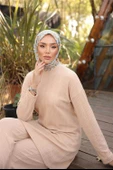 O Yaka Kısa Tunik Pantolon Sade İkili Tesettür Eşofman Takımı - 71219.026 - Bej - 3