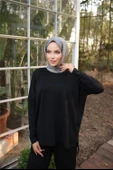 Arkası Uzun O Yaka Kısa Sweat-Pantolon İkili Eşofman Spor Takımı - (38-46) - 71216 - Siyah - 4