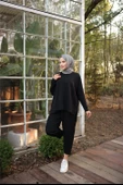 Arkası Uzun O Yaka Kısa Sweat-Pantolon İkili Eşofman Spor Takımı - (38-46) - 71216 - Siyah - 3