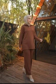 Fermuar Yaka Sade Sweat İkili Takım - 71221.028 - Kahverengi thumbnail 1
