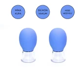 Mini Silikon Vakumlu Mika Yüz Masaj Kupası 2'li Set Mavi Renk thumbnail 1