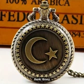 Ay ve Yıldız Kabartmalı Çinko Alaşımlı Cep Saati - 1