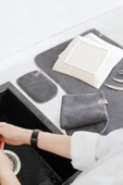 Gri Microwell 3 Prç Set Microfiber Bulaşık Kurutma Matı 3'lü Mutfak Seti Kurulama Bezi Örtüsü - 2