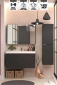 Karen Banyo Lotus 100 Cm Banyo Dolabı Seti Boy Dolaplı Lavabo Dahil Antrasit Çekmeceli Komple Mdf - 1