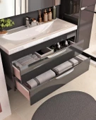 Karen Banyo Lotus 100 Cm Banyo Dolabı Seti Boy Dolaplı Lavabo Dahil Antrasit Çekmeceli Komple Mdf - 3