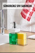 Beyaz Renkli Sıvı Sabunluk Süngerlik Hazneli 450 ml - 1