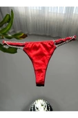 RUKOD Kadın Kırmızı Dikişsiz Parlak Taş Detaylı Tanga, Kırmızı İç Çamaşırı String Külot Bikini - 3