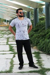 Erkek Gri Slim Fit Büyük Çapa Desenli Kısa Kollu Tişört 20ETSHBCAP - 2