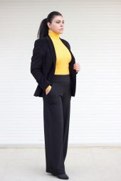 Hardal Tam Balıkçı Yaka Fitilli Triko Kadın Kazak 20KKZKBALK - 2