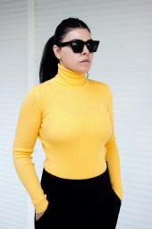 Hardal Tam Balıkçı Yaka Fitilli Triko Kadın Kazak 20KKZKBALK - 3