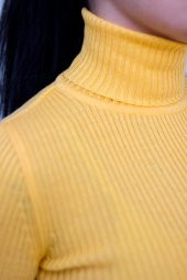 Hardal Tam Balıkçı Yaka Fitilli Triko Kadın Kazak 20KKZKBALK - 4