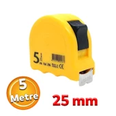 Bükülebilir Metre 5 metre Şerit Metal En 25 mm Düğmeli Ölçüm Ölçme Plastik Kasalı thumbnail 1