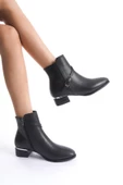 Kaltas Siyah Kısa Kalın Topuklu Tokalı Fermuarlı Günlük Bot - 1